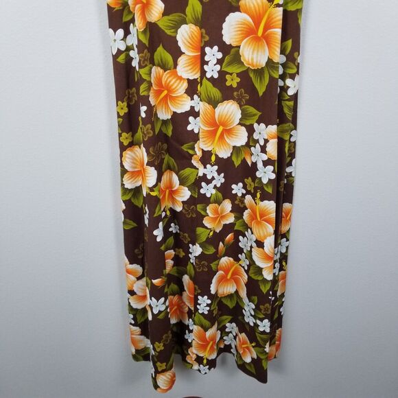 Ui-Maikai Hawaiian VTG 70s Empire  Hibiscus Print Maxi Brown Dress Size Small - Picture 9 of 13